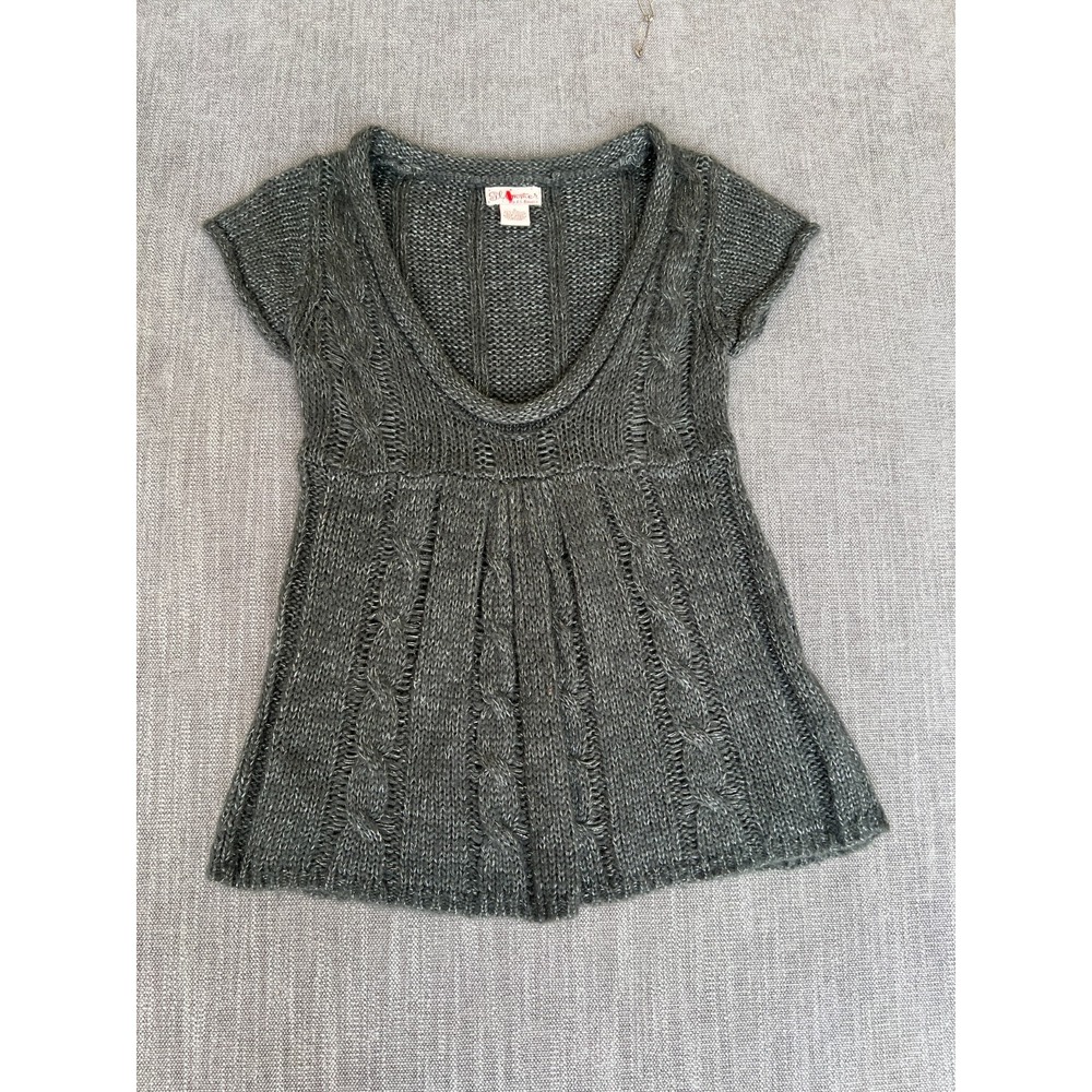 Glimmer by J.J. Basics Sweater Womens S Gray Metallic Knit Cap Sleeve Pullover